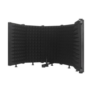5 panel microphone isolation shield with acoustic foam panels for studio recording, reducing echo and background noise for vocals, podcasting, and home studio use