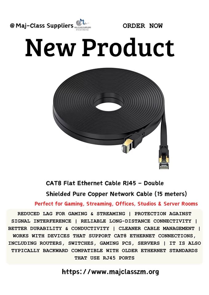 CAT8 flat Ethernet cable RJ45 15 meter double shielded pure copper network cable in Lusaka Zambia