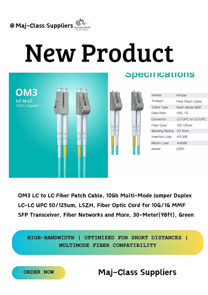 OM3 LC to LC fiber patch cable 30m 10Gb multimode LSZH fiber optic cable for high-speed data center and SFP network connections in Zambia