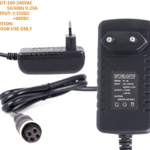 Mixer switching power adapter with dual 15V/48V output, 4-pin connector and European plug